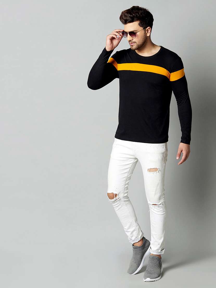 black color block cut & sew t-shirt - 17383318 -  Standard Image - 3