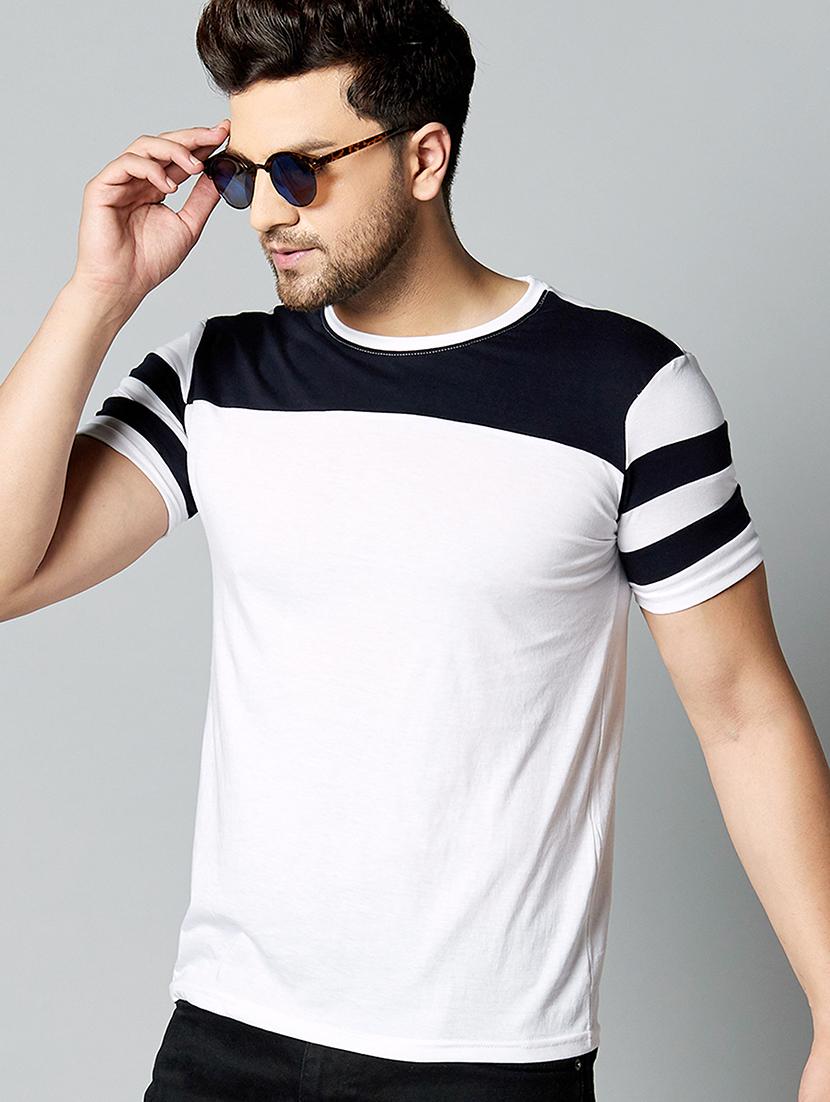 white color block cut & sew t-shirt - 17383328 - Zoom Image - 0