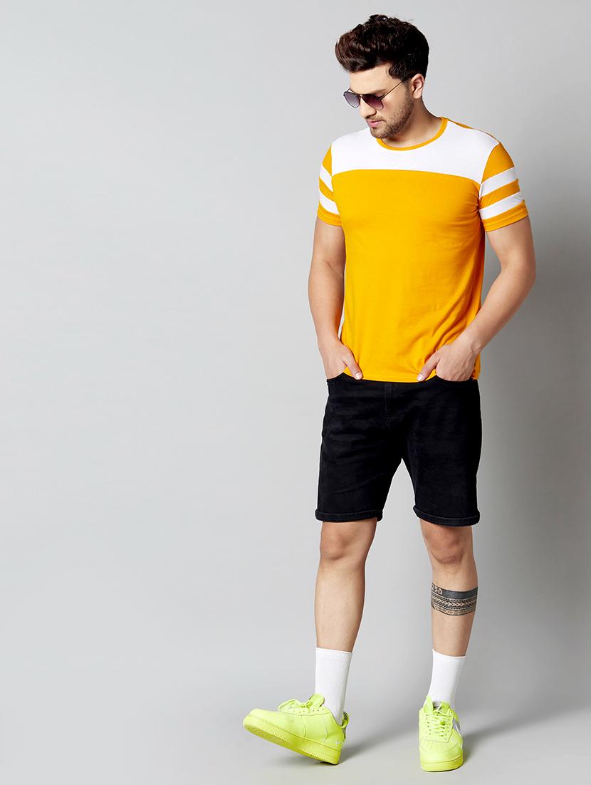 yellow color block cut & sew t-shirt - 17383334 - Standard Image - 3