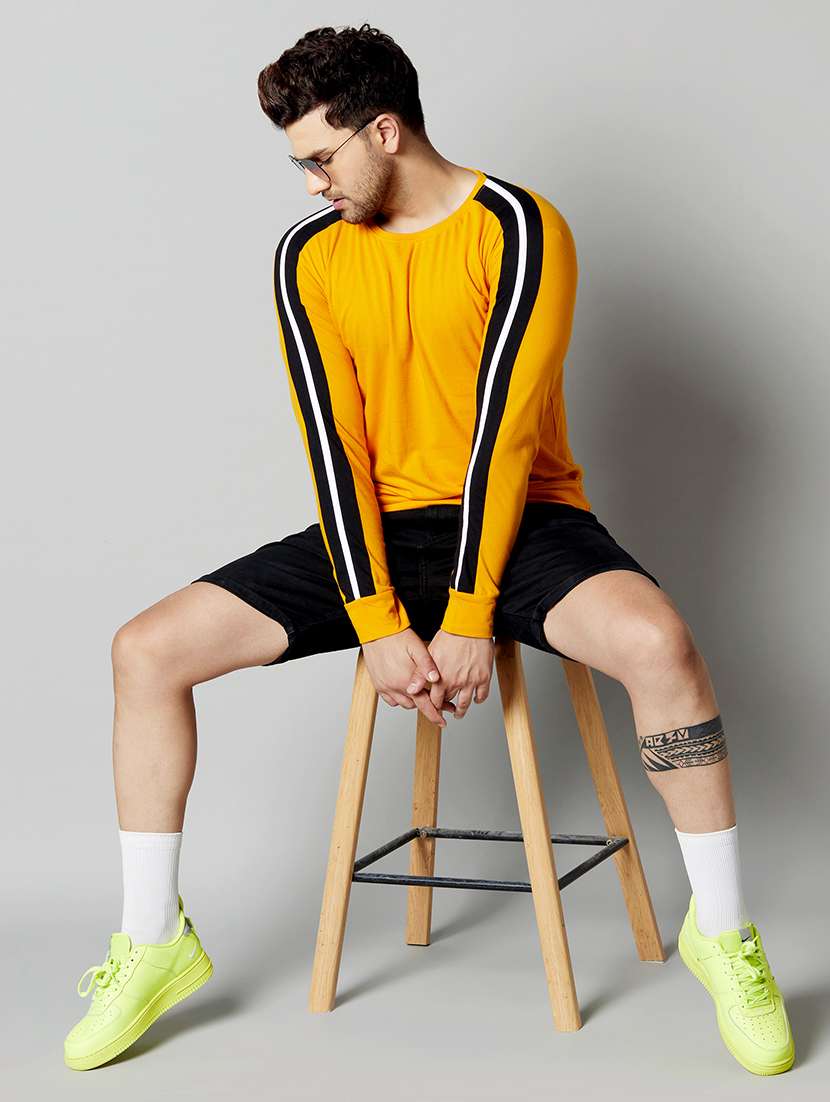 yellow solid taped t-shirt - 17383341 -  Standard Image - 3