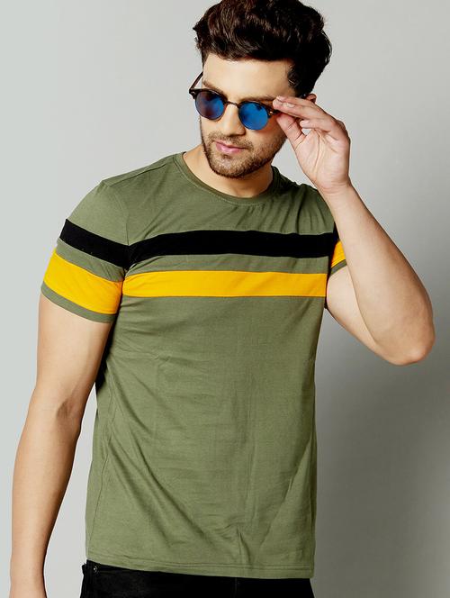 men olive slim fit cut & sew t-shirt - 17383342 -  Standard Image - 0