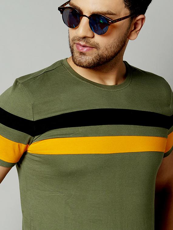 men olive slim fit cut & sew t-shirt - 17383342 - Standard Image - 3