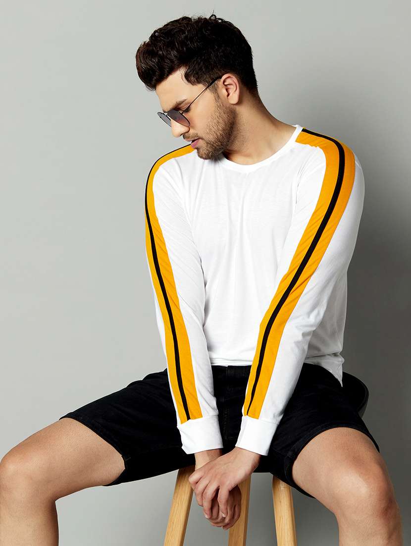 white solid taped t-shirt - 17383343 -  Standard Image - 3