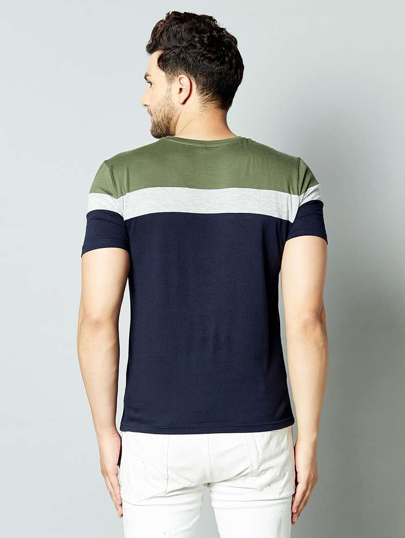 navy blue color block cut & sew t-shirt - 17383346 - Standard Image - 3