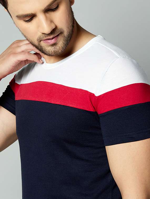 navy blue color block cut & sew t-shirt - 17383353 -  Standard Image - 3