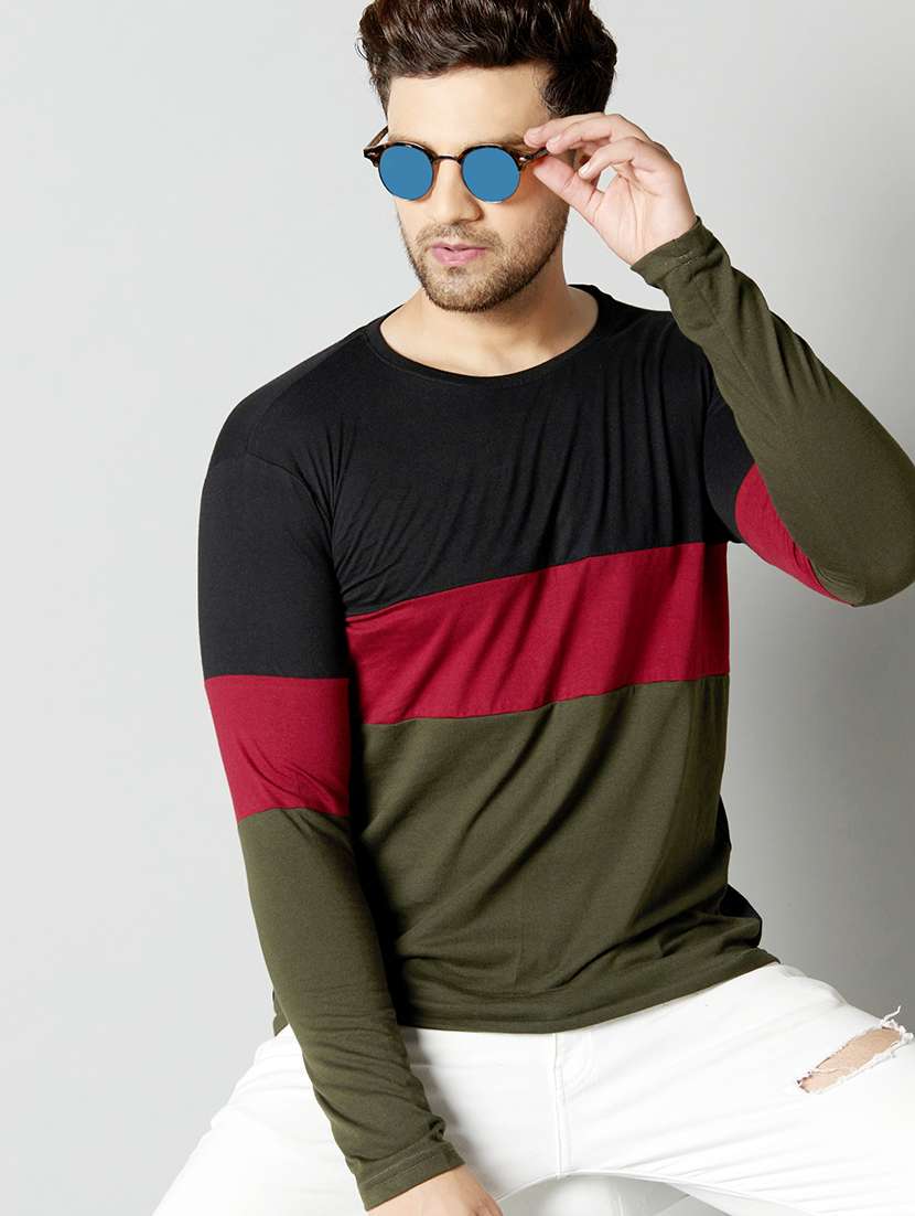 black color block cut & sew t-shirt