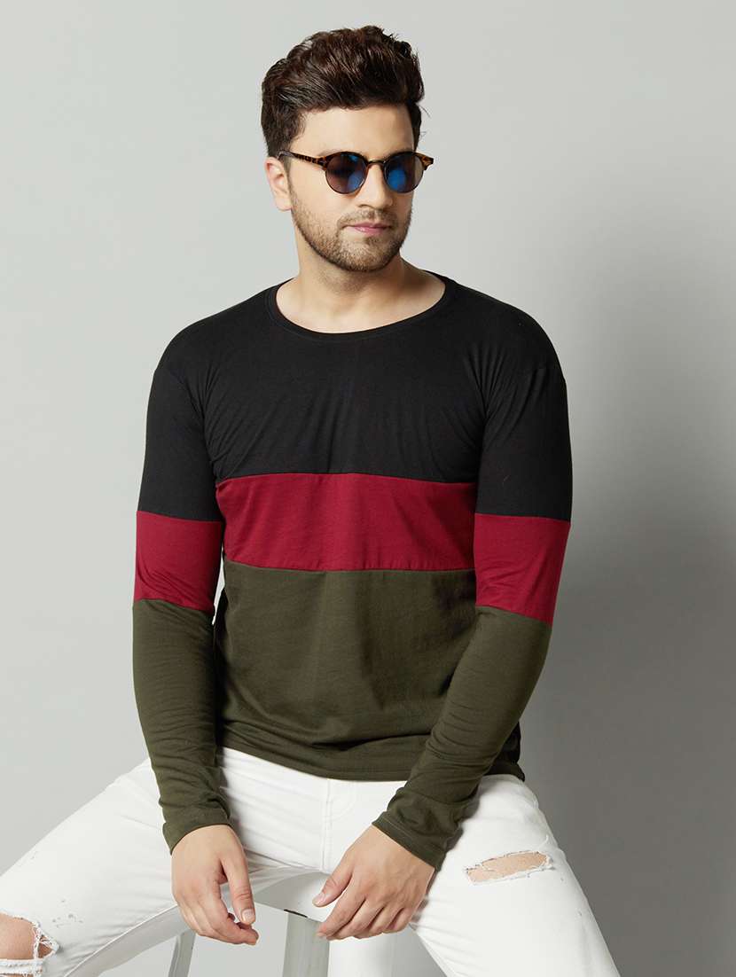 black color block cut & sew t-shirt - 17383356 -  Standard Image - 3