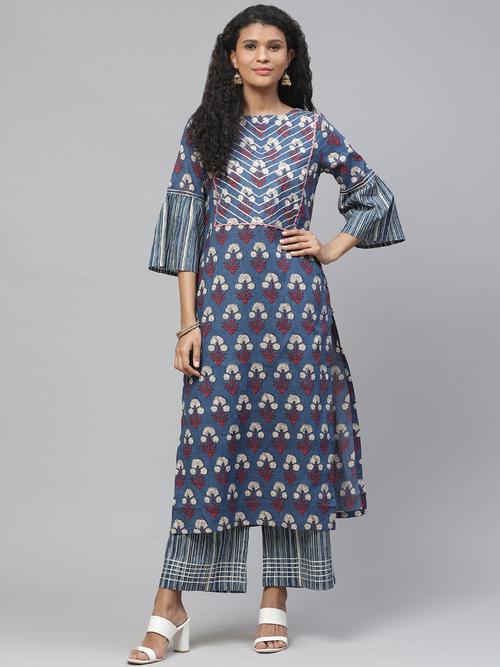 floral gota work kurta palazzo set - 17383383 -  Standard Image - 0