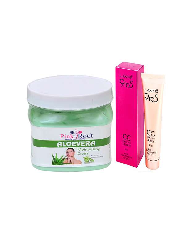 pink root aloevera cream with lakme 9to5 cc cream