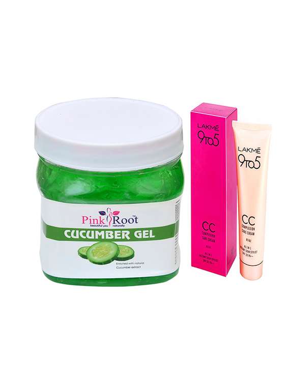 pink root cucumber gel with lakme 9to5 cc cream