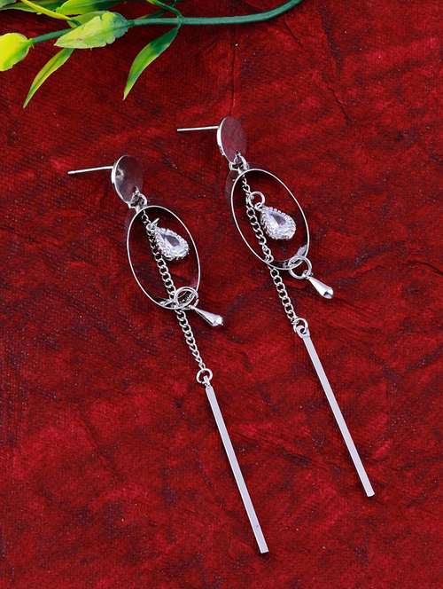 silver metal drop earring - 17393827 - Standard Image - 0