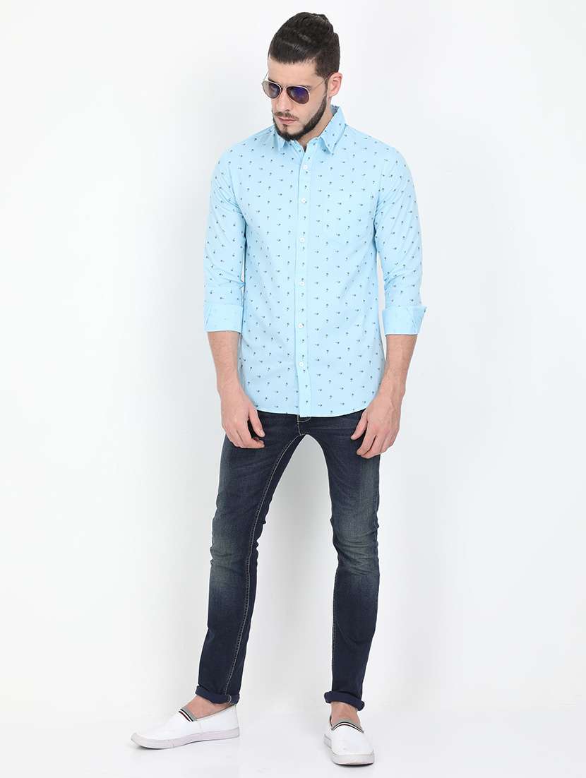 light blue printed casual shirt - 17395843 -  Standard Image - 3