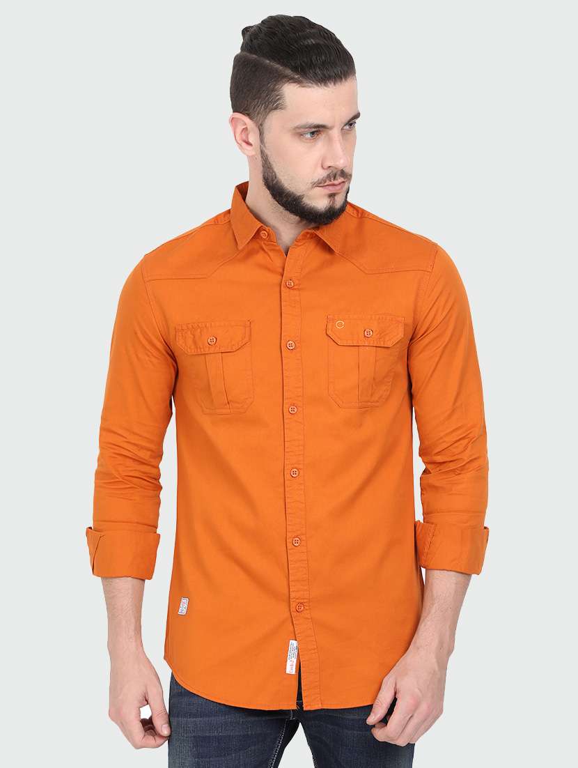 orange solid casual shirt - 17395848 -  Zoom Image - 0