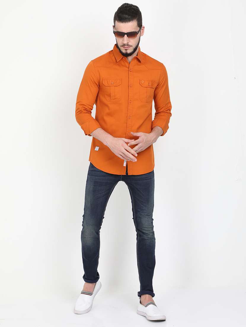 orange solid casual shirt - 17395848 - Standard Image - 3