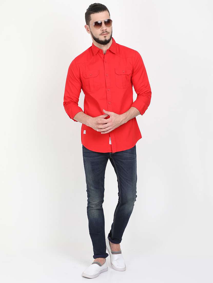 red solid casual shirt - 17395849 - Standard Image - 3