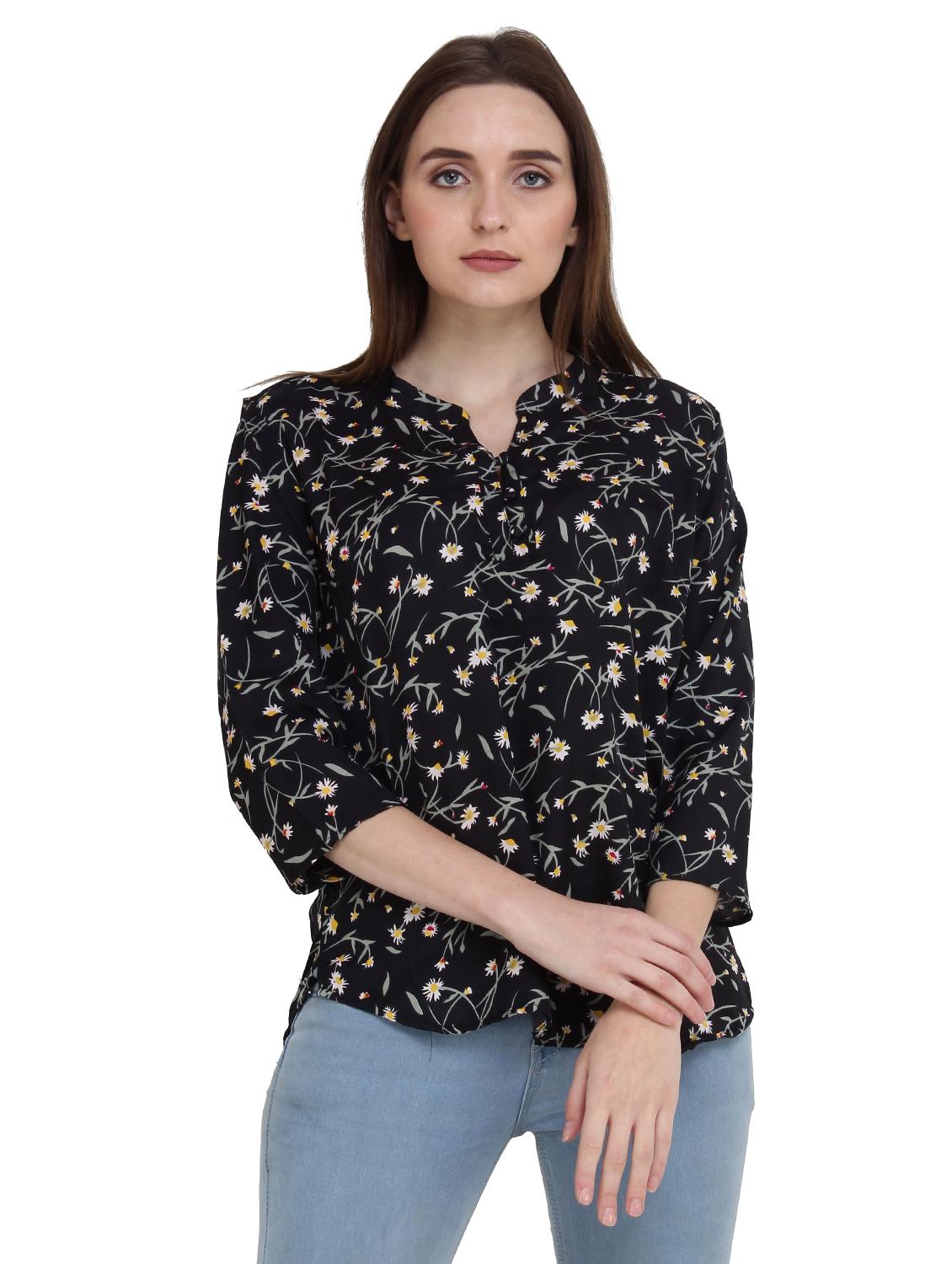 mandarin neck floral top - 17395992 - Zoom Image - 0