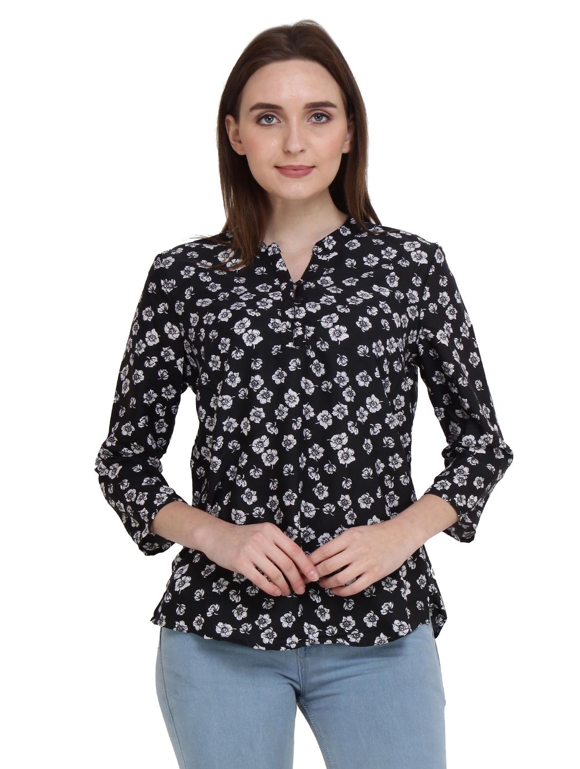 mandarin neck floral top - 17395993 - Zoom Image - 0
