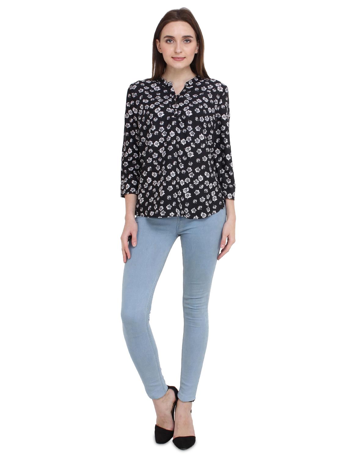 mandarin neck floral top - 17395993 - Standard Image - 3