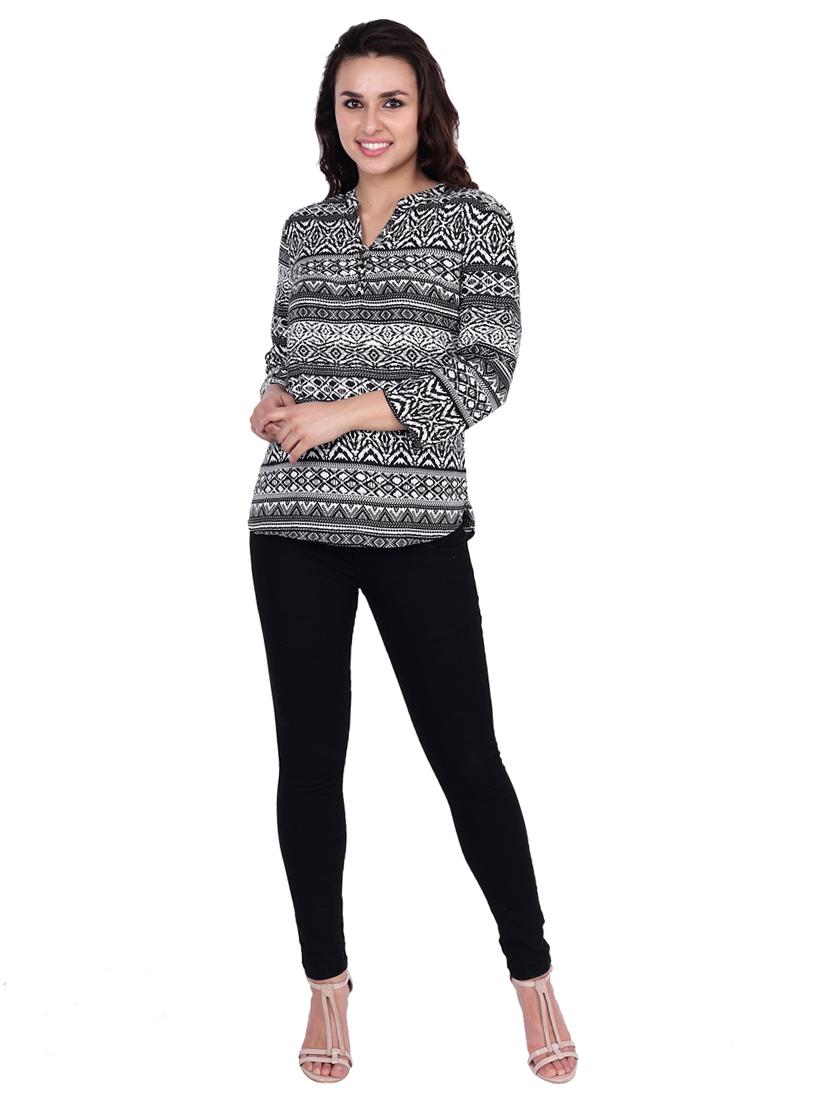 mandarin neck solid top - 17395998 - Standard Image - 3