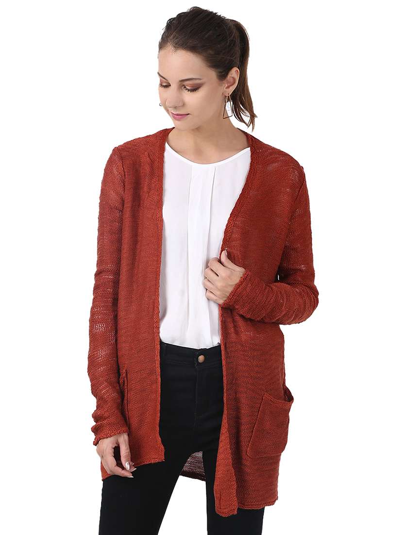 Red Long Woolen Shrugs For Womens Buy Online Pocket Detail Woolen