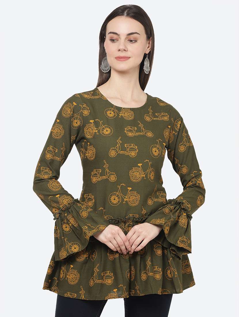 round neck printed a-line top