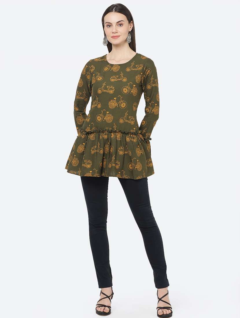 round neck printed a-line top - 17396969 - Standard Image - 3