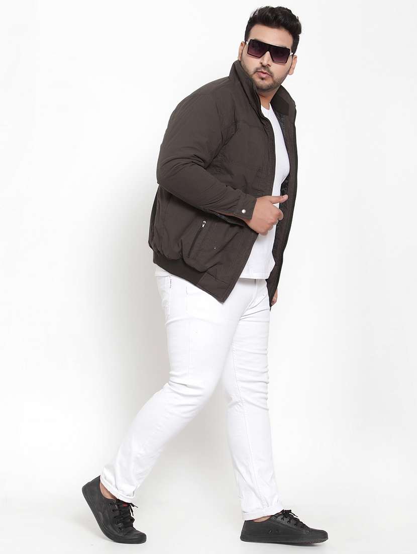 plus size olive green solid casual jacket - 17397115 - Standard Image - 3