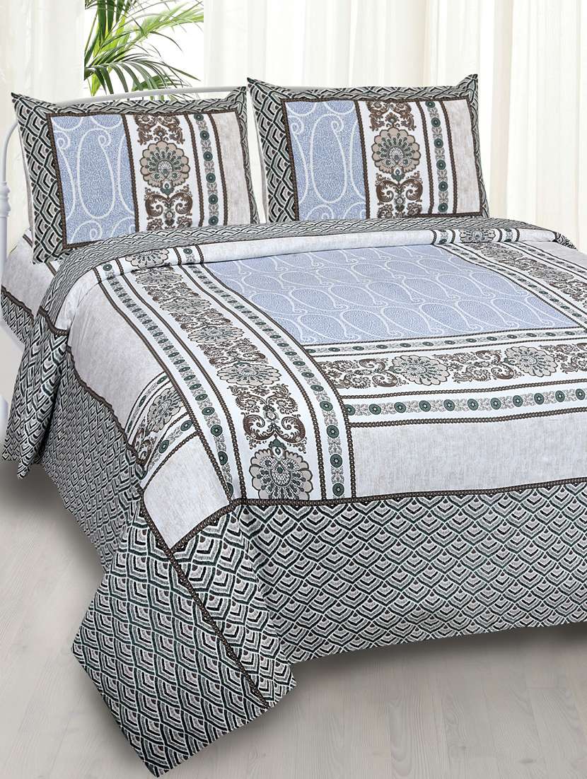  cotton jaipuri print king size bedsheet with 2 pillow covers
