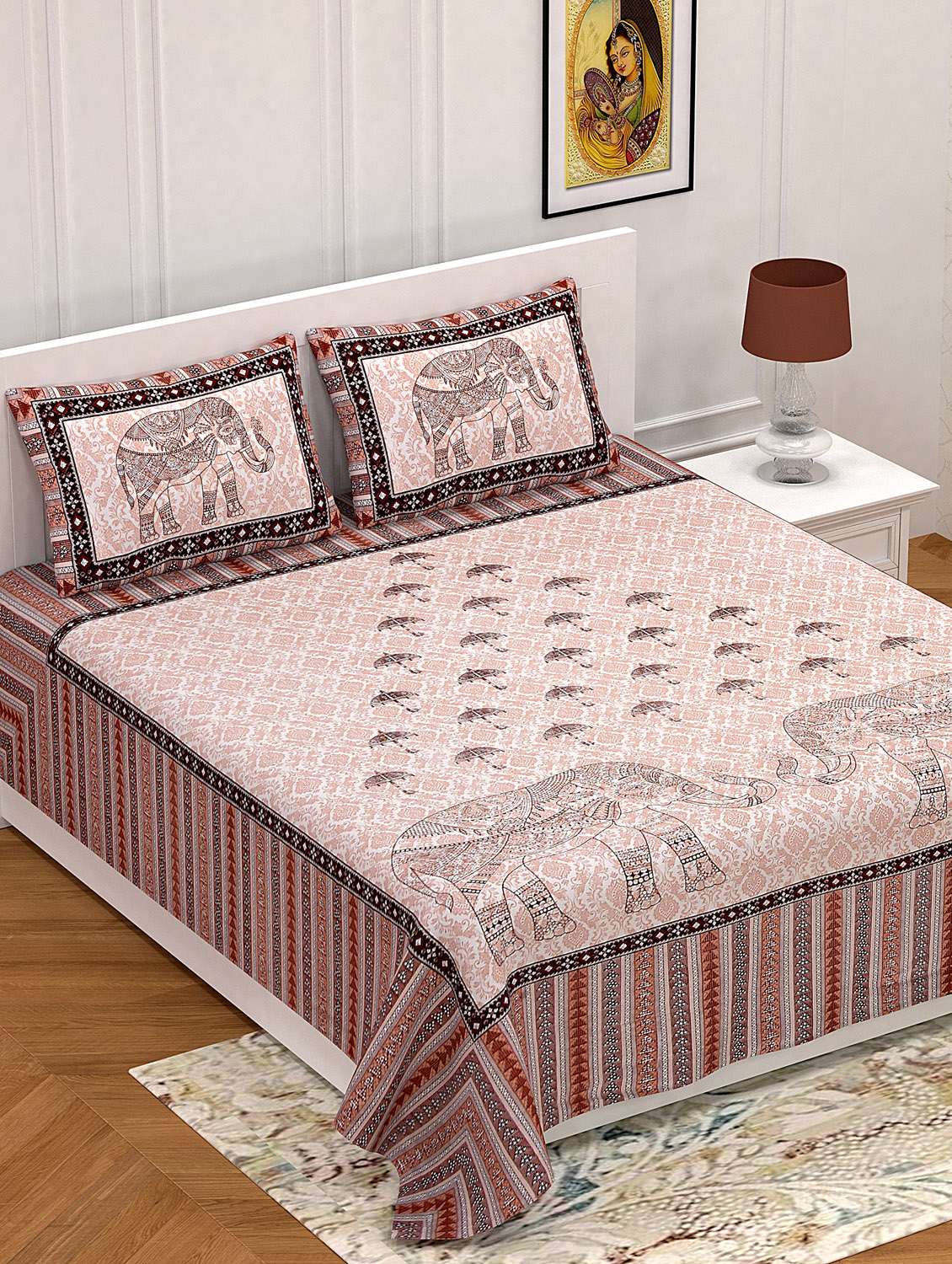 cotton jaipuri print king size bedsheet with 2 pillow covers - 17397753 - Zoom Image - 0