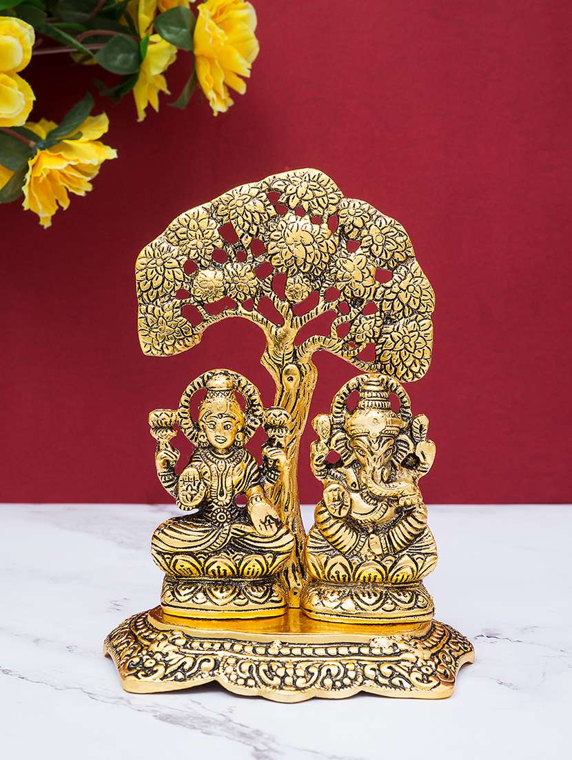 gold-toned laxmi ganesha big tree with decorative diya showpiece