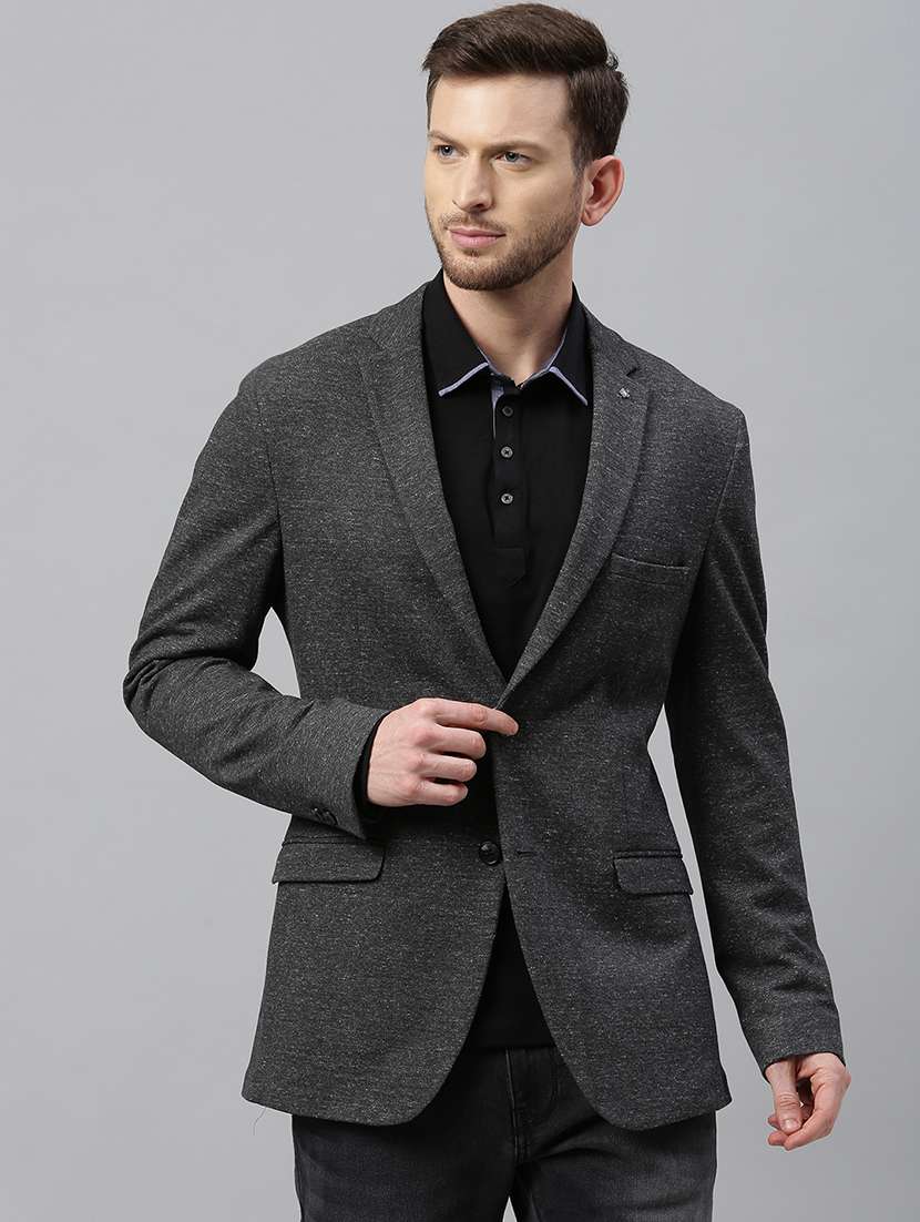 grey solid single breasted casual blazer
