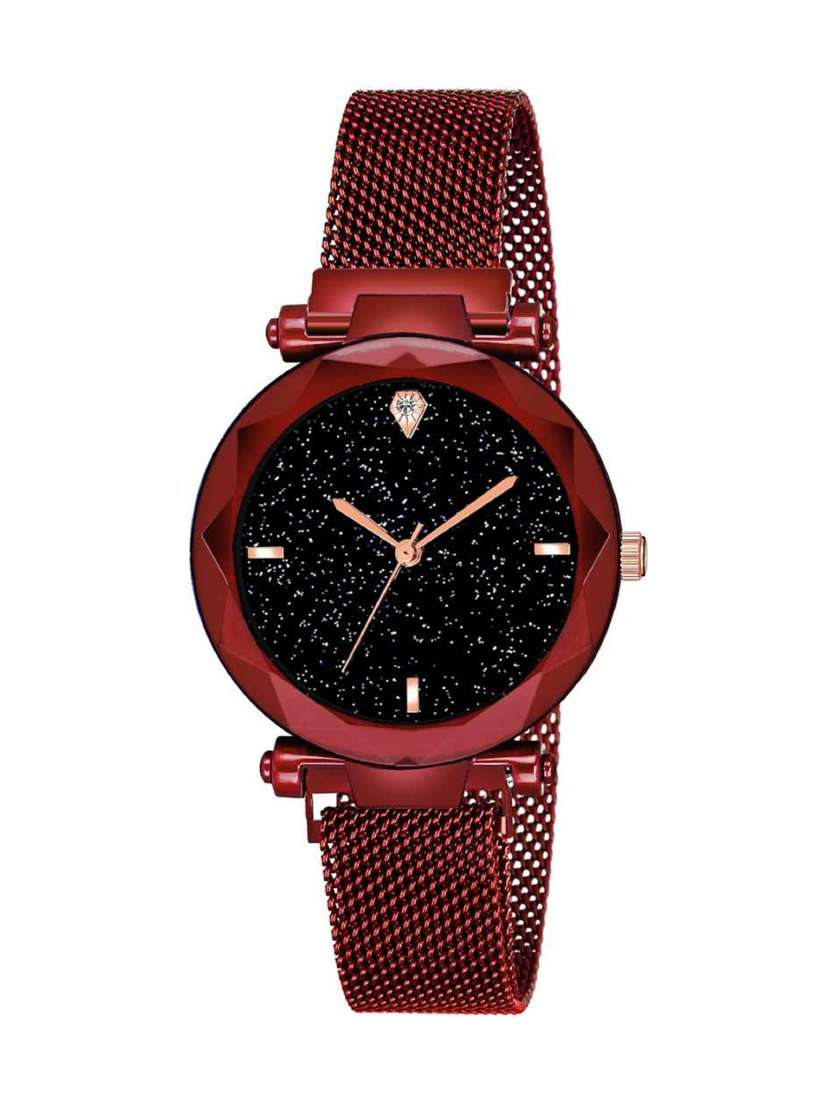 bolun new exclusive choice sparkling dial diamond cut red magnetic strap analog watch 