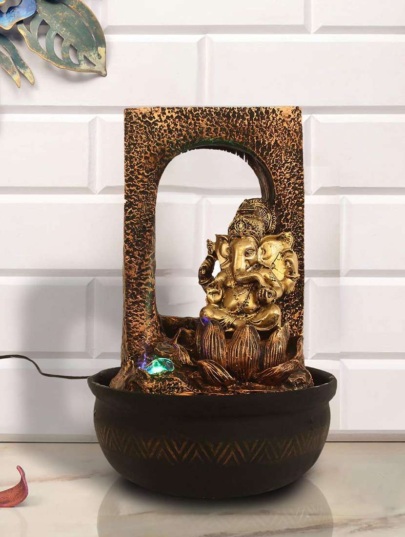  polyresin golden ganesha one step indoor table top water fountain with adjustable speed control 