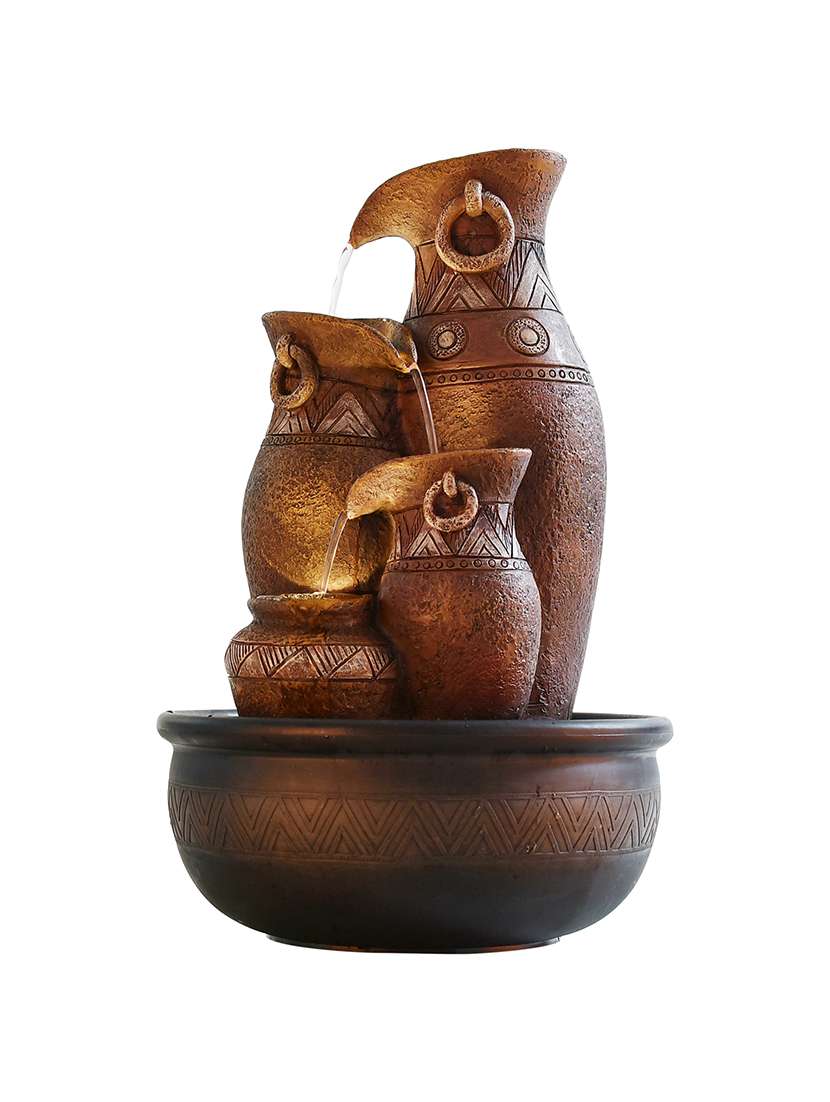  polyresin brown four step indoor table top water fountain with adjustable speed control