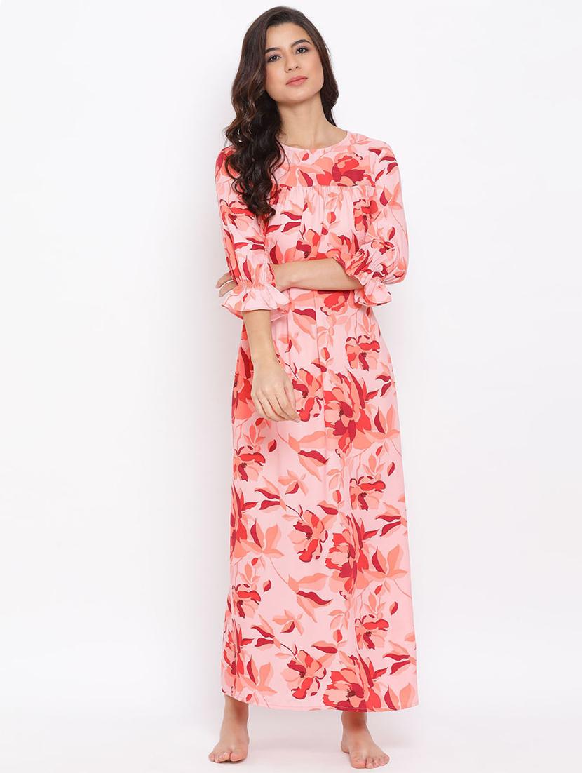 round neck floral nighty  - 17405571 -  Zoom Image - 0