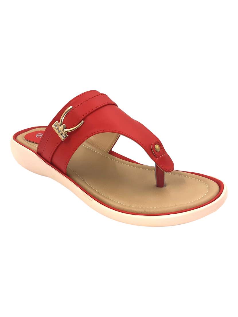 red leatherette open thong sandals