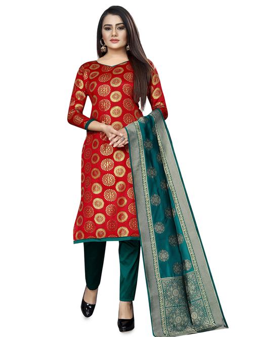 zari work churidaar unstitched suit - 17406149 - Standard Image - 0