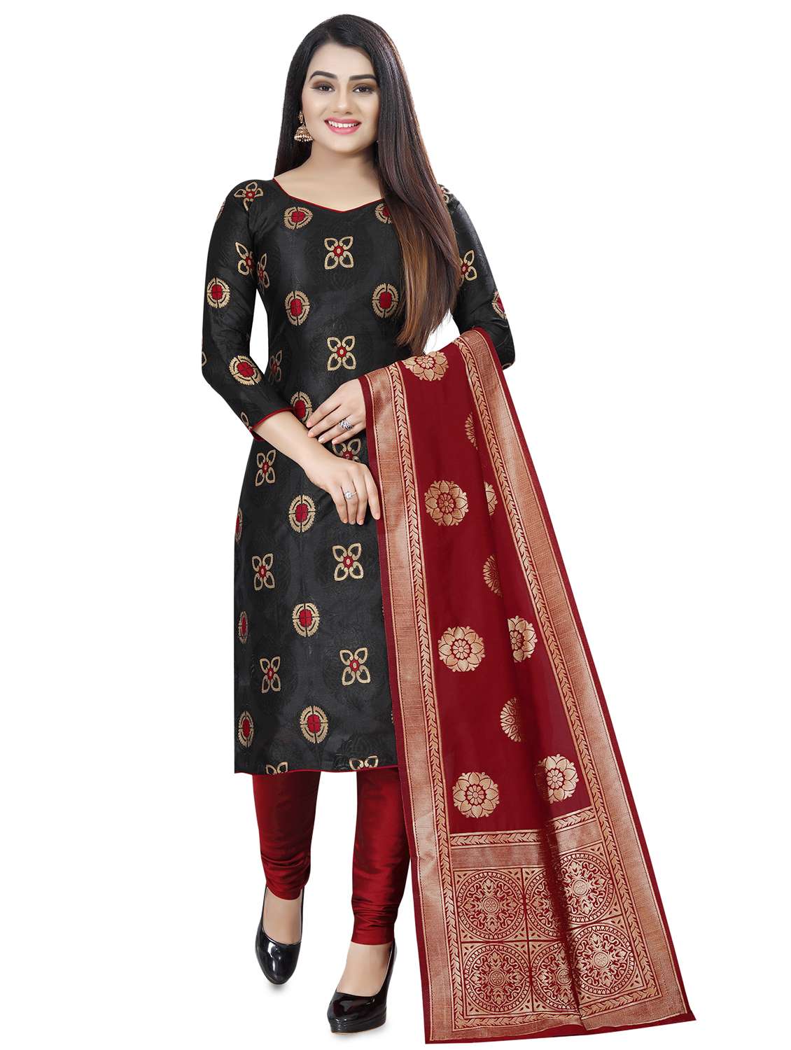 floral churidaar suits unstitched suit - 17406177 - Zoom Image - 0