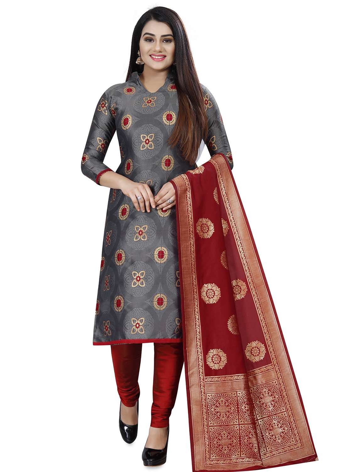 floral churidaar suits unstitched suit - 17406179 -  Zoom Image - 0