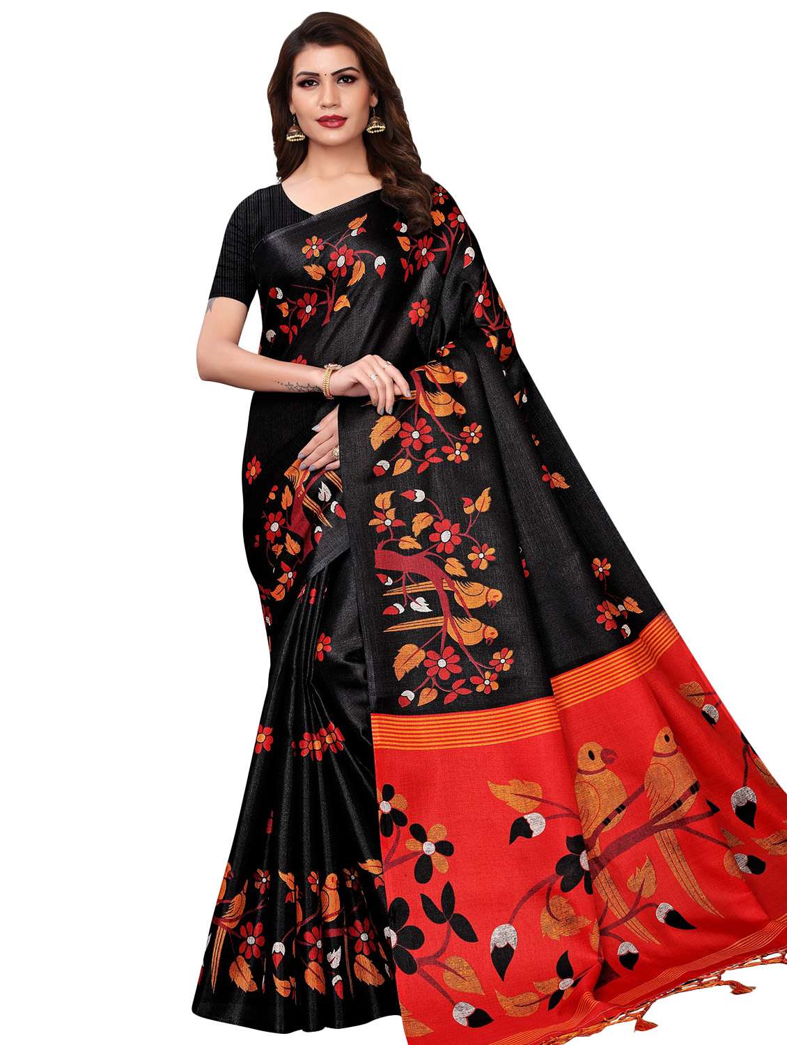 floral mysore silk saree with blouse - 17406693 - Zoom Image - 0
