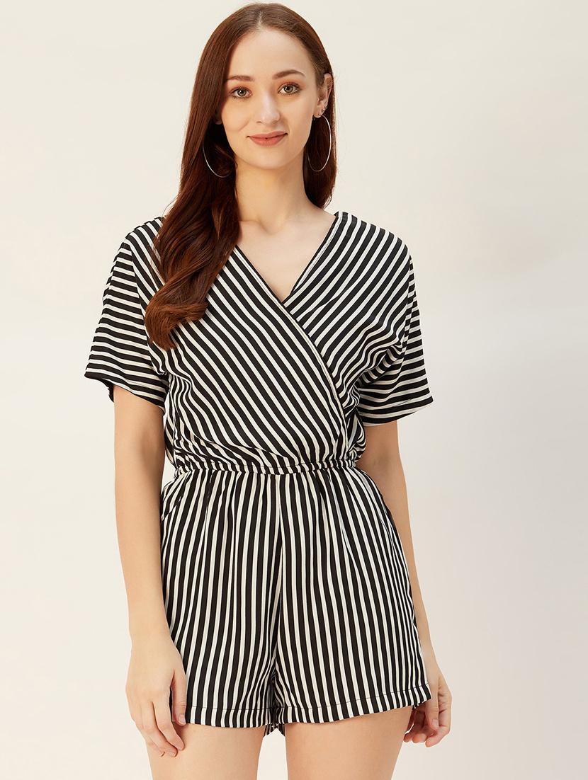 overlap neck striped romper - 17408541 - Zoom Image - 0