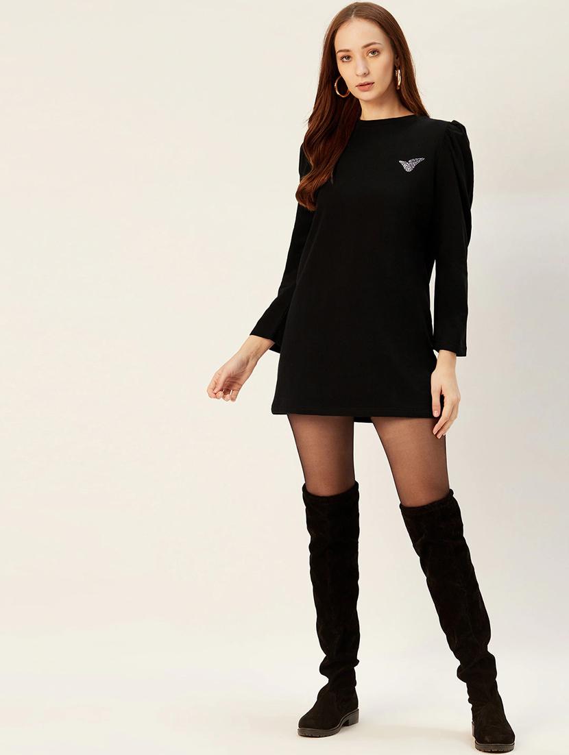 crew neck puff sleeves dress - 17408543 - Standard Image - 3