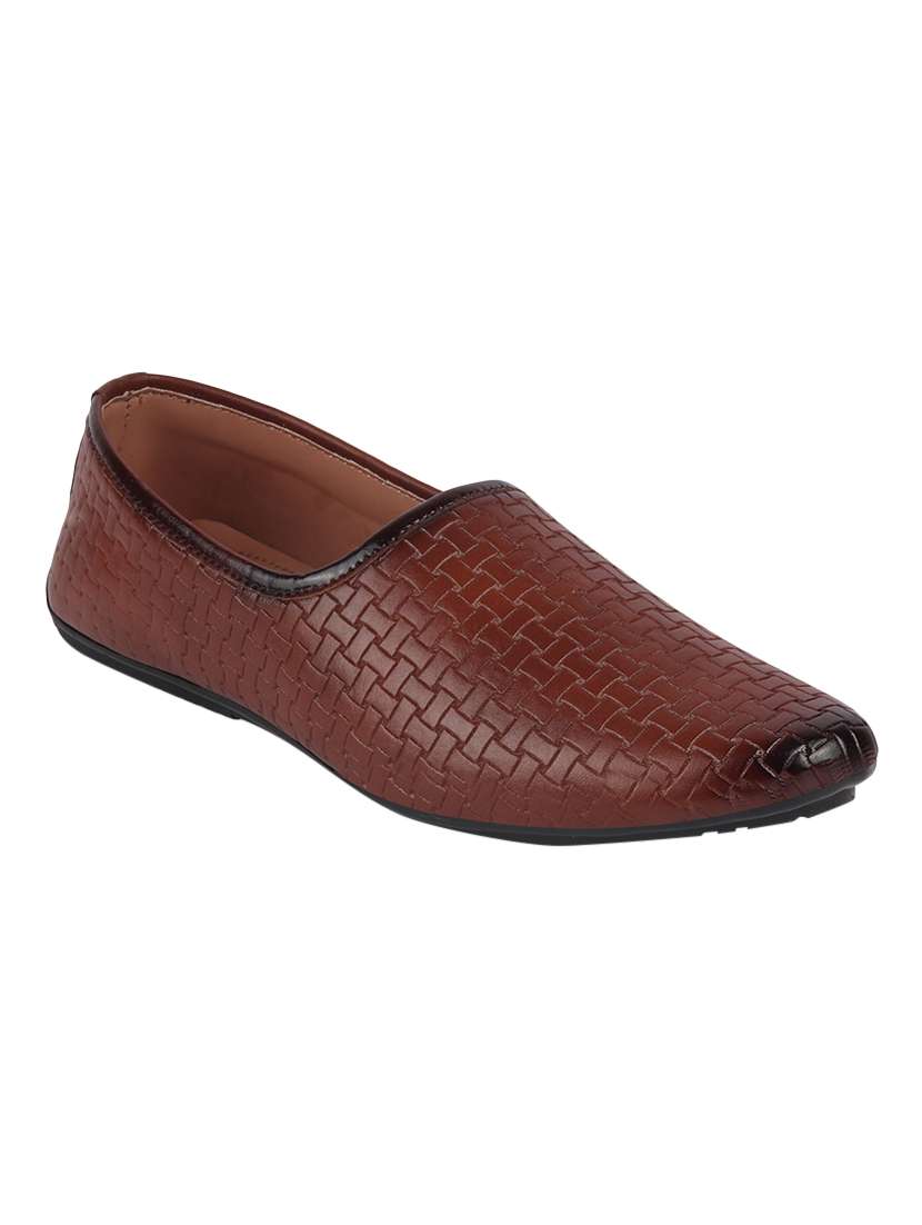 tan pu slip on mojaris