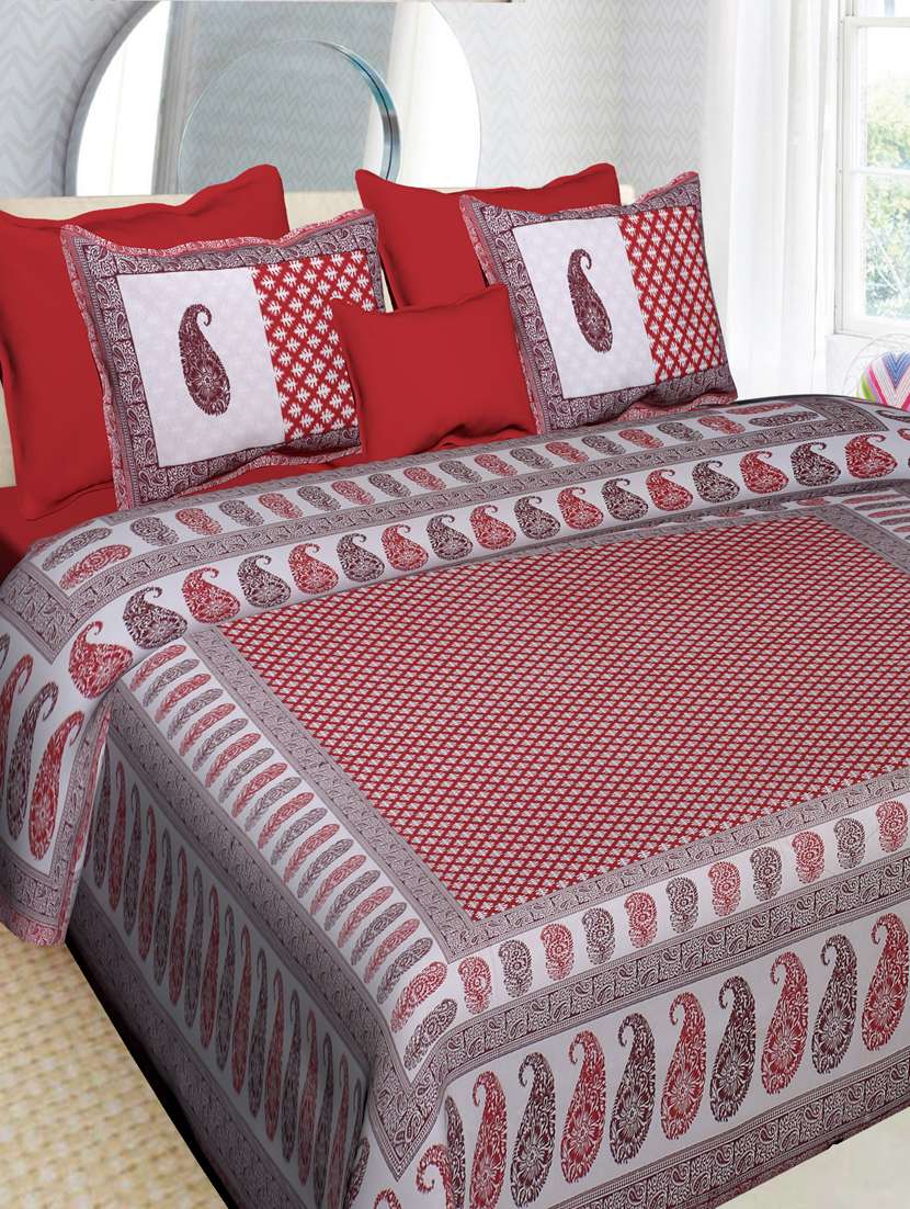 cotton jaipuri printed king size double bedsheet with 2 pillow cover