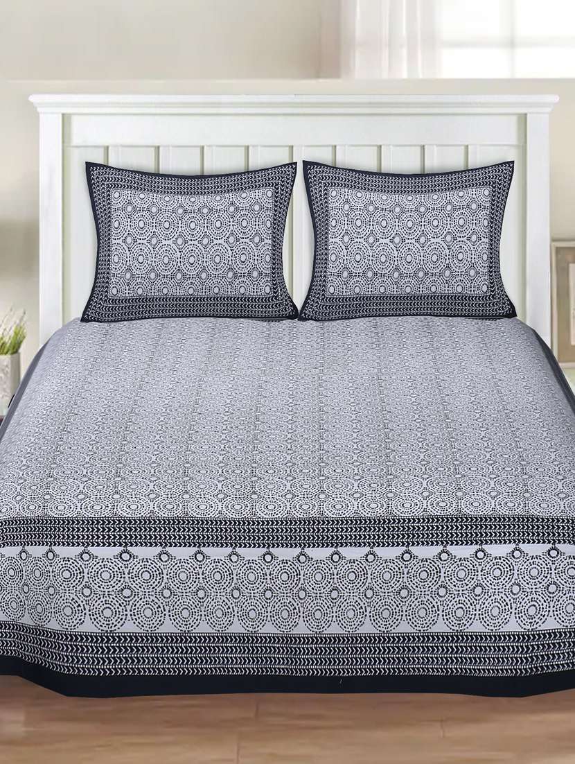 cotton jaipuri printed king size double bedsheet with 2 pillow cover