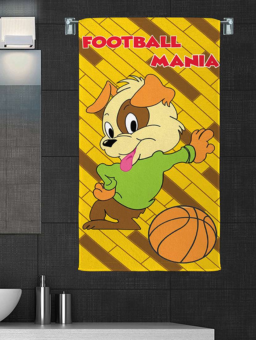100% cotton 300 gsm kids cartoon bath towel for bathroom set of 1pc, multicolor, 58 cm x 116 cm - color - footaball mania