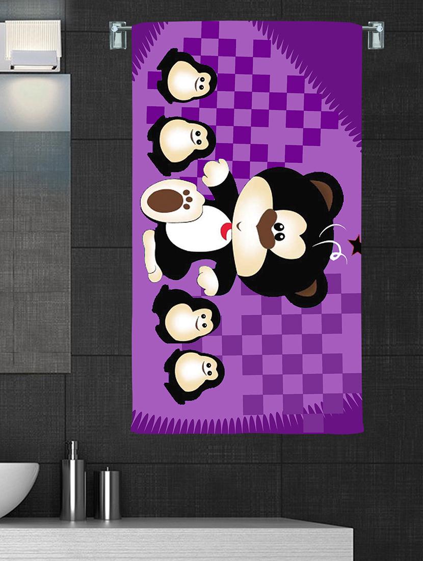 100% cotton 300 gsm kids cartoon printed hand towel for bathroom set of 2pc, multicolor, 38 cm x 58 cm - purplepenguin