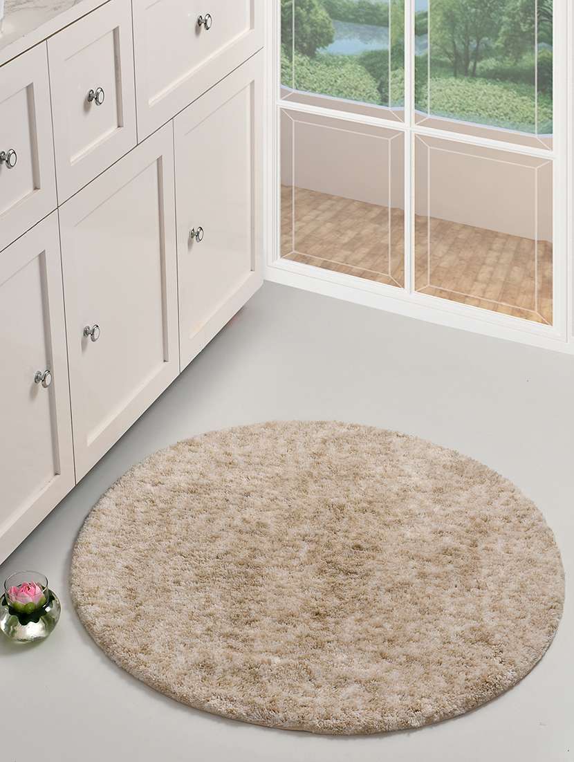 sheen decor mélange shag bathmat collection, 36 inches round,yellow