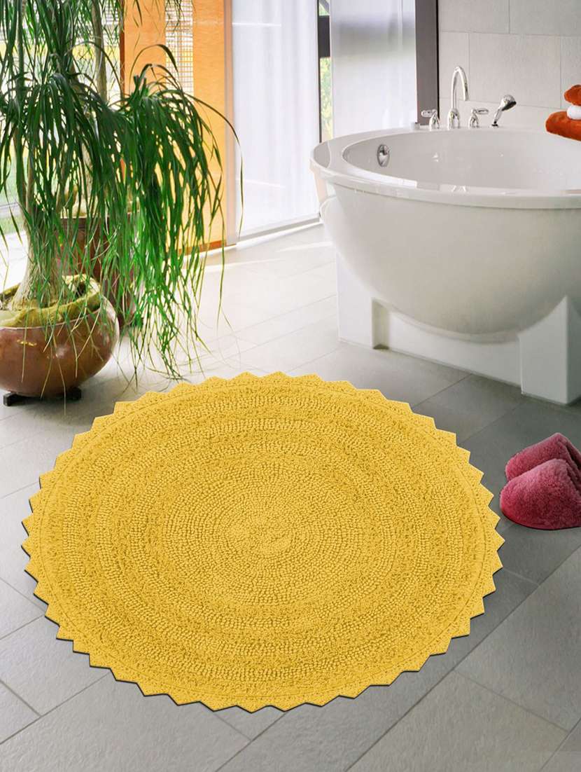 sheen decor reversible bloom bathmat collection, 24 inches round, yellow