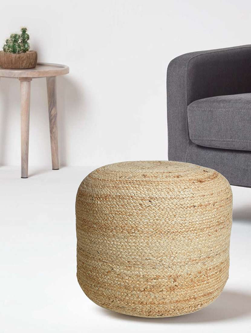 sheen décor beautiful jute round pouffe in natural color  size(16x16x14 inches)
